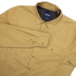 PrAna Shirt Garvan Mens Medium Yellow Check Long Sleeve Vented Hiking Fishing